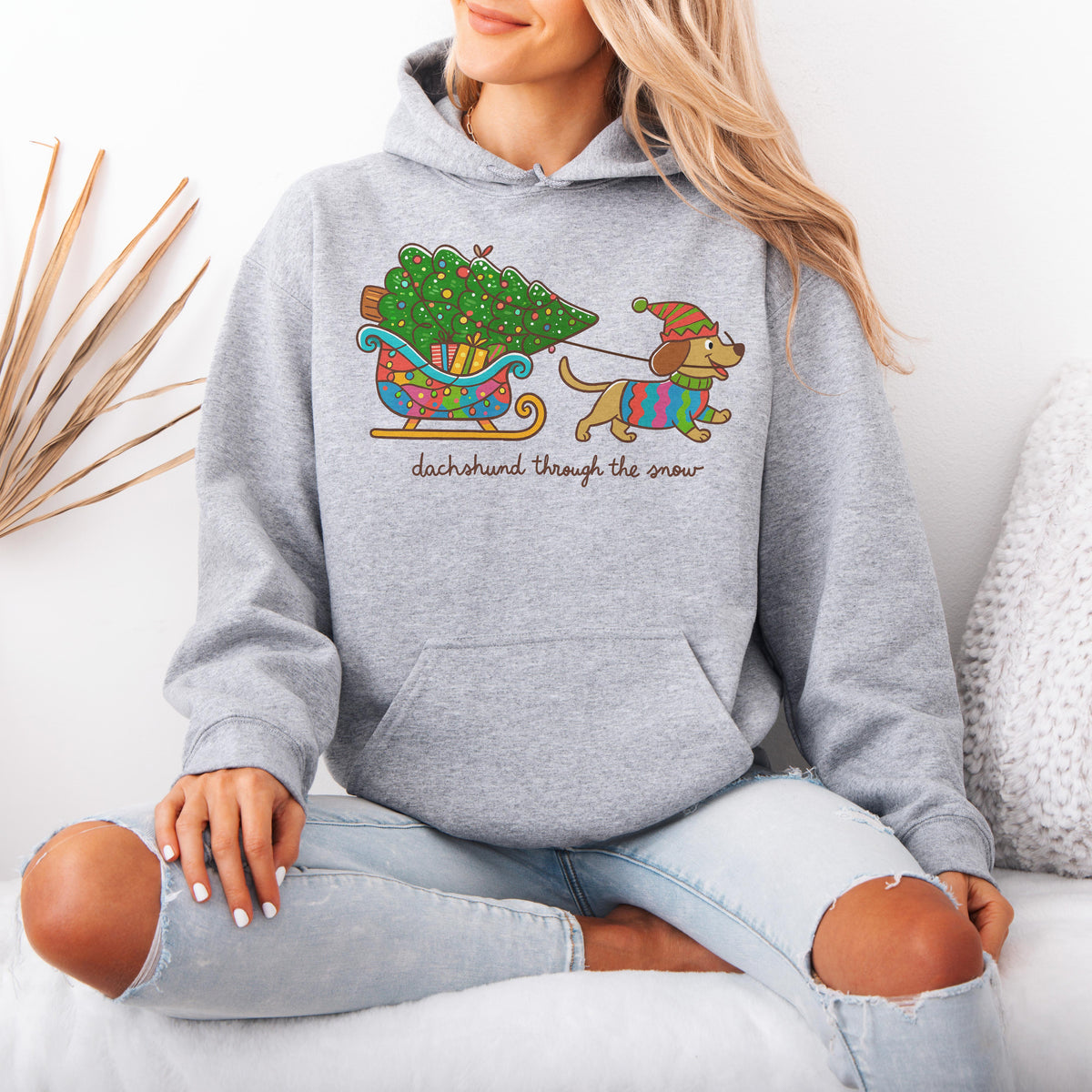Dachshund Through the Snow Christmas Hoodie – Tree Sleigh