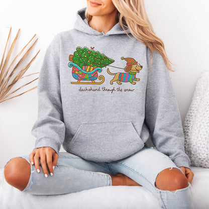 Dachshund Through the Snow Christmas Hoodie – Tree Sleigh