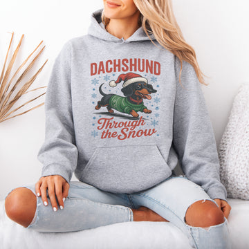 Funny Dachshund Christmas Hoodie – “Through The Snow” Wiener Dog Hoodie , Cute Holiday Gift for Dog Lovers