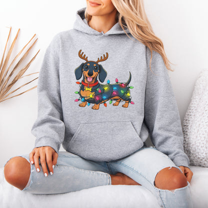 Reindeer Lights Dachshund Christmas Hoodie