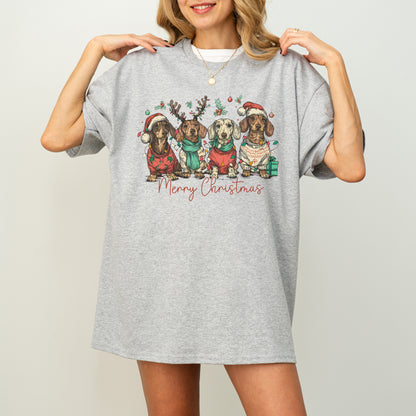 Merry Christmas Dachshund Dog Cute Puppy Christmas Tee