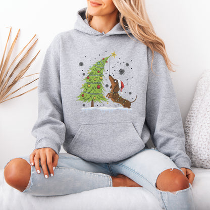 Dachshund Reaching for the Star Christmas Hoodie