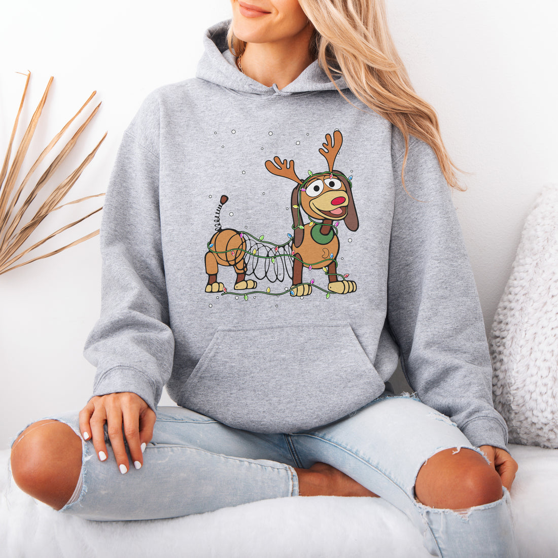 Reindeer Lights Dachshund Christmas Hoodie – Funny Wiener Dog Holiday Hooded Sweatshirt for Dog Lovers