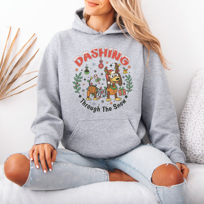 Dashing Through The Snow Slinky Dog Christmas Hoodie