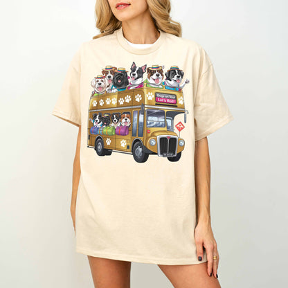 Dogs on Tour Let’s Roll Funny Dog Bus T-Shirt