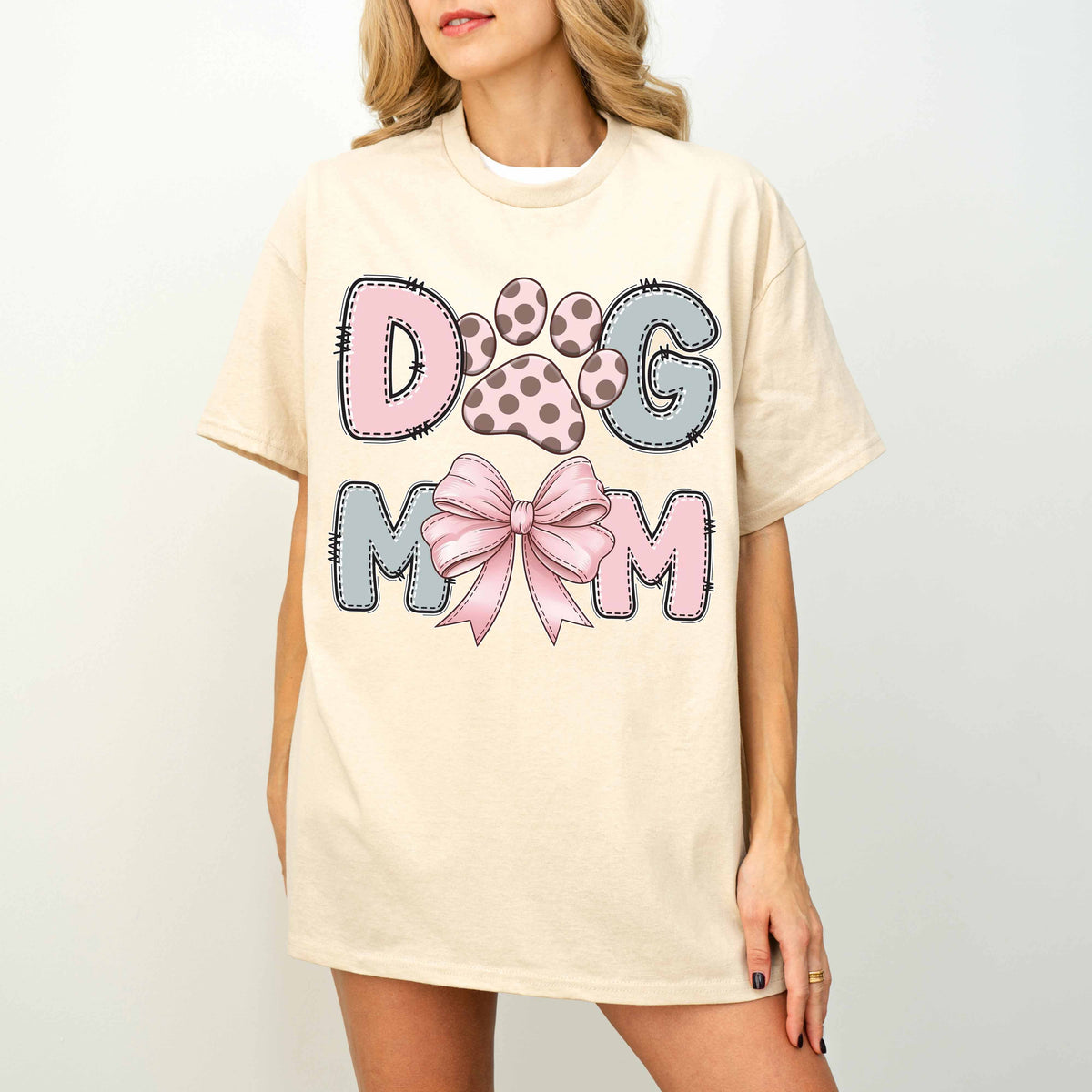 Cute Dog Mom Paw and Bow T-Shirt