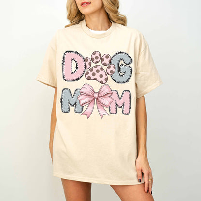 Cute Dog Mom Paw and Bow T-Shirt
