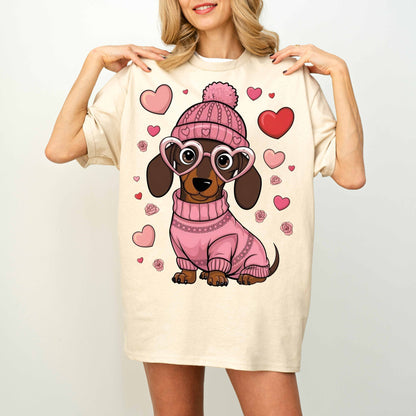 Pink Heart Glasses Dachshund Dog Mom T-Shirt
