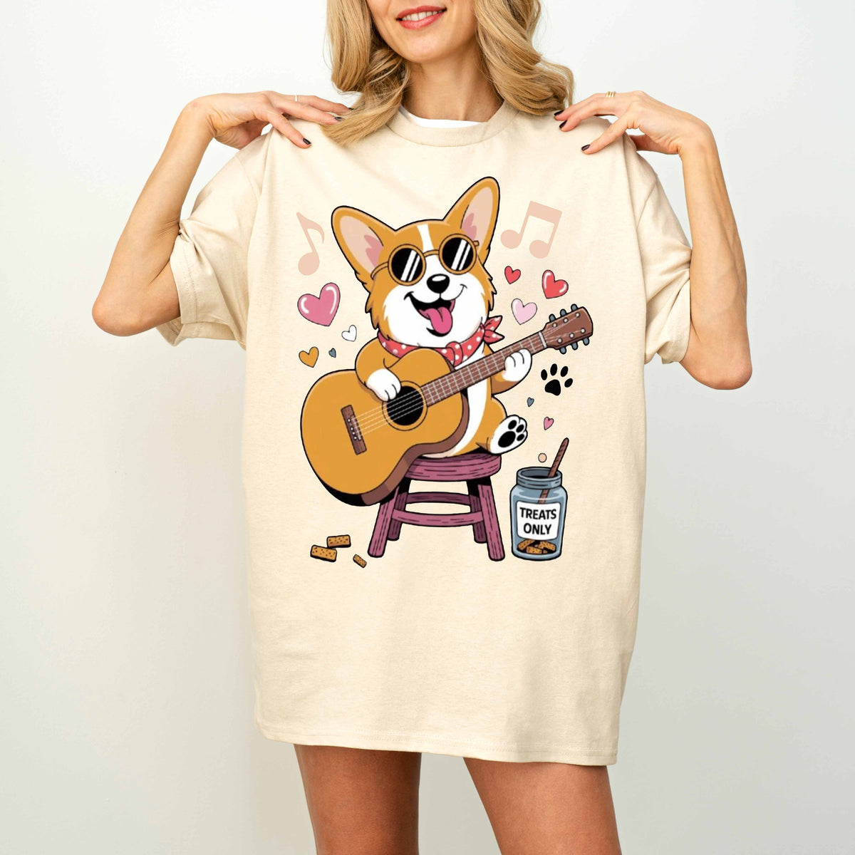Guitar Playing Corgi Funny Dog T-Shirt