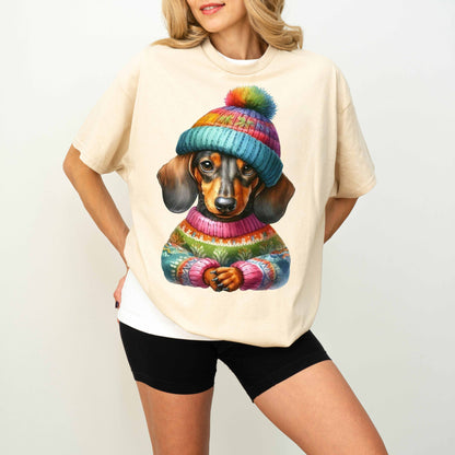 Colorful Sweater Dachshund Dog Mom T-Shirt