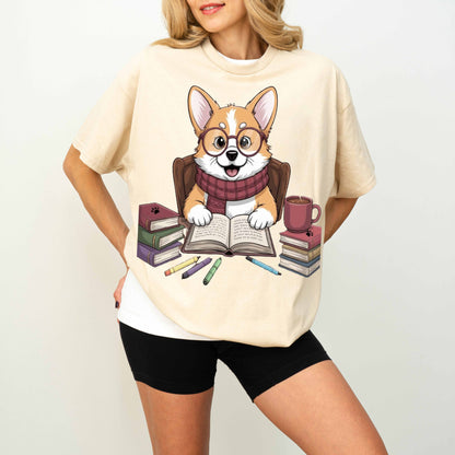 Smart Corgi Reading Books Funny Dog T-Shirt