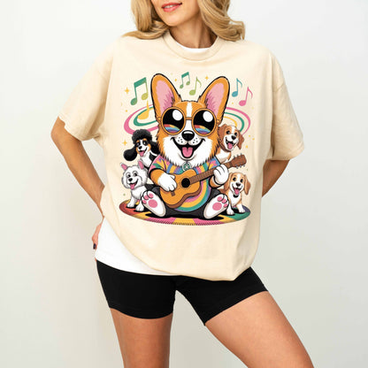 Rainbow Guitar Corgi Funny Dog T-Shirt