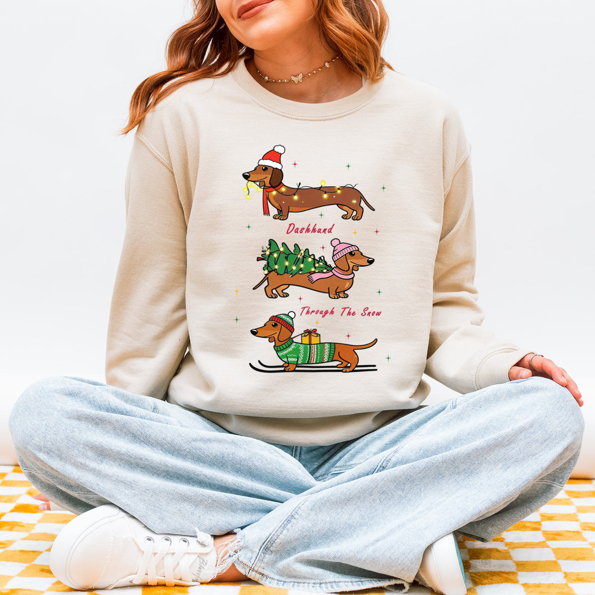 Dachshund Through the Snow Christmas Sweatshirt – Three Dachshunds