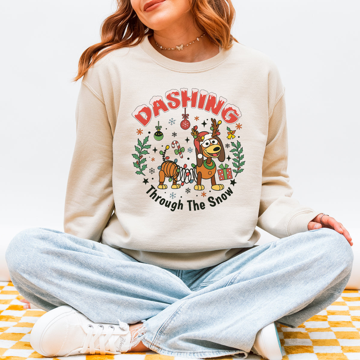 Dashing Through The Snow Slinky Dog Christmas Sweatshirt