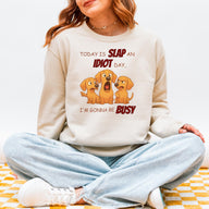 Slap an Idiot Day Dachshund Sweatshirt – Funny Dachshund Sweatshirt for Dog Lovers, Cute Dog Mom & Dog Dad Gift
