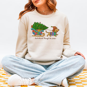 Dachshund Through the Snow Christmas Sweatshirt – Cute Wiener Dog Holiday Pullover for Dog Lovers