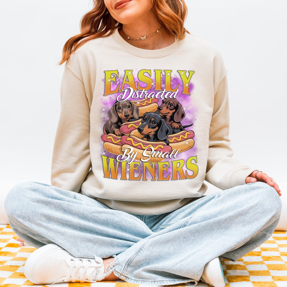 Easily Distracted by Small Wieners Funny Dachshund Sweatshirt