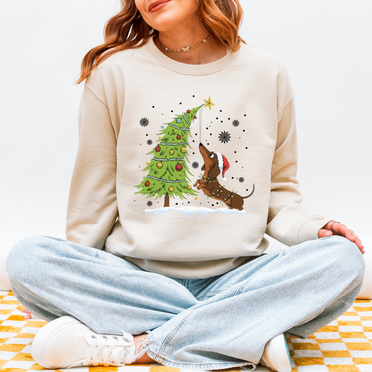 Dachshund Reaching for the Star Christmas Sweatshirt