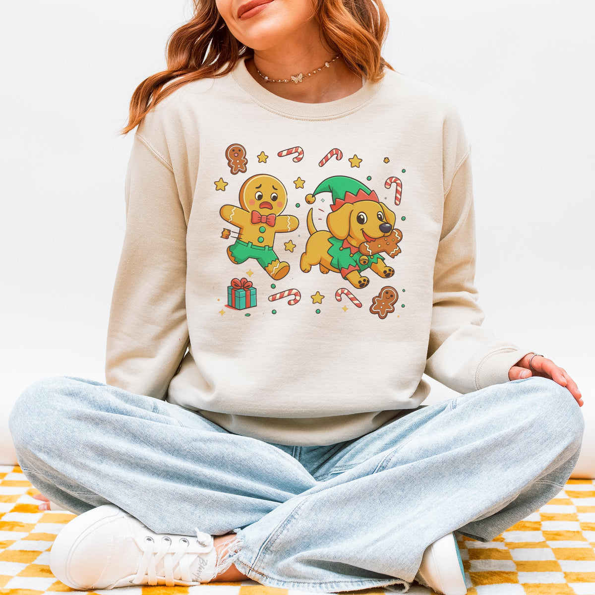 Elf Gingerbread Dachshund Christmas Sweatshirt