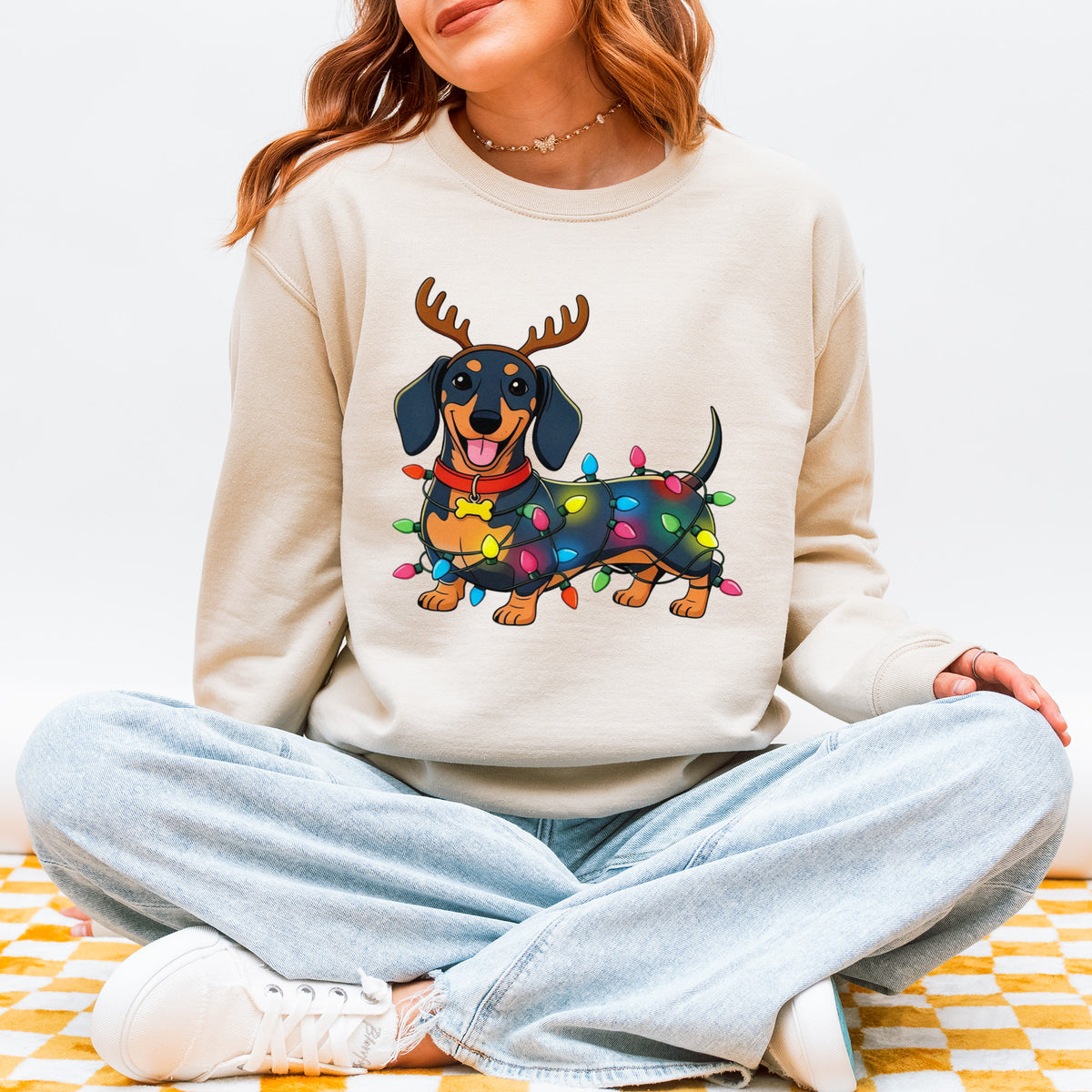 Reindeer Lights Dachshund Christmas Sweatshirt