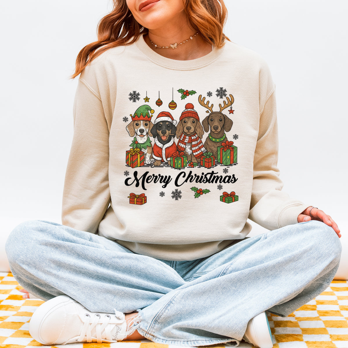Merry Christmas Dachshund Sweatshirt – Holiday Puppies Gift