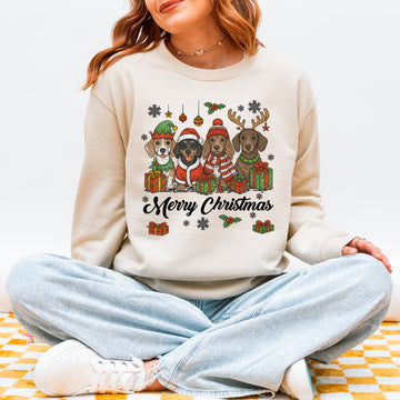 Merry Christmas Dachshund Dogs Cute Holiday Puppies Sweatshirt Design for Dog Lovers