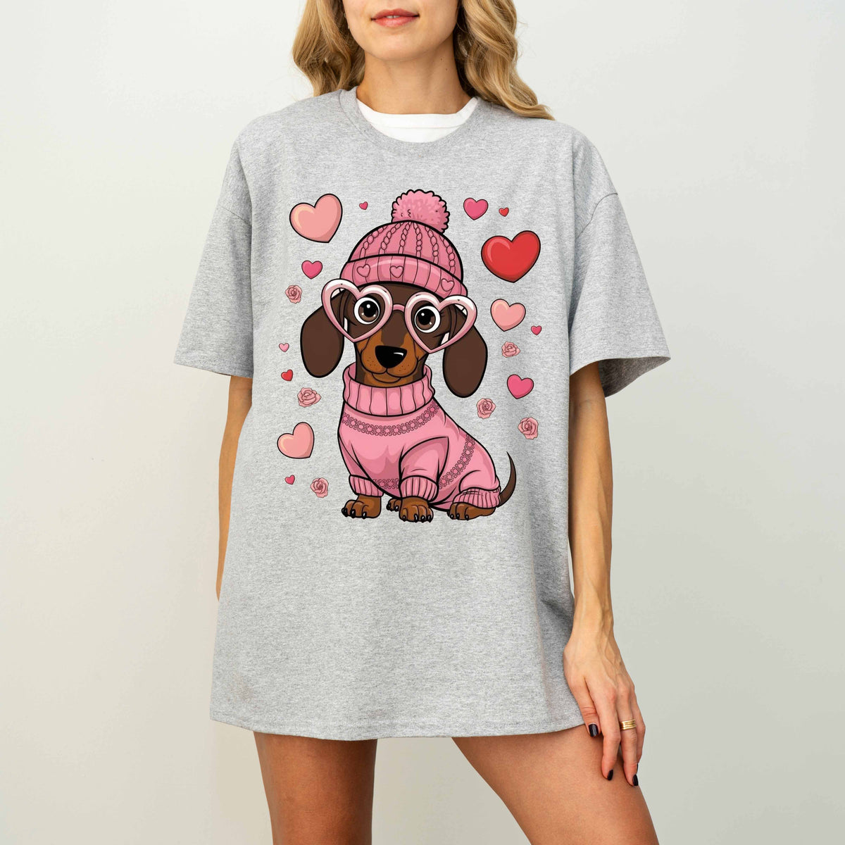 Pink Heart Glasses Dachshund Dog Mom T-Shirt