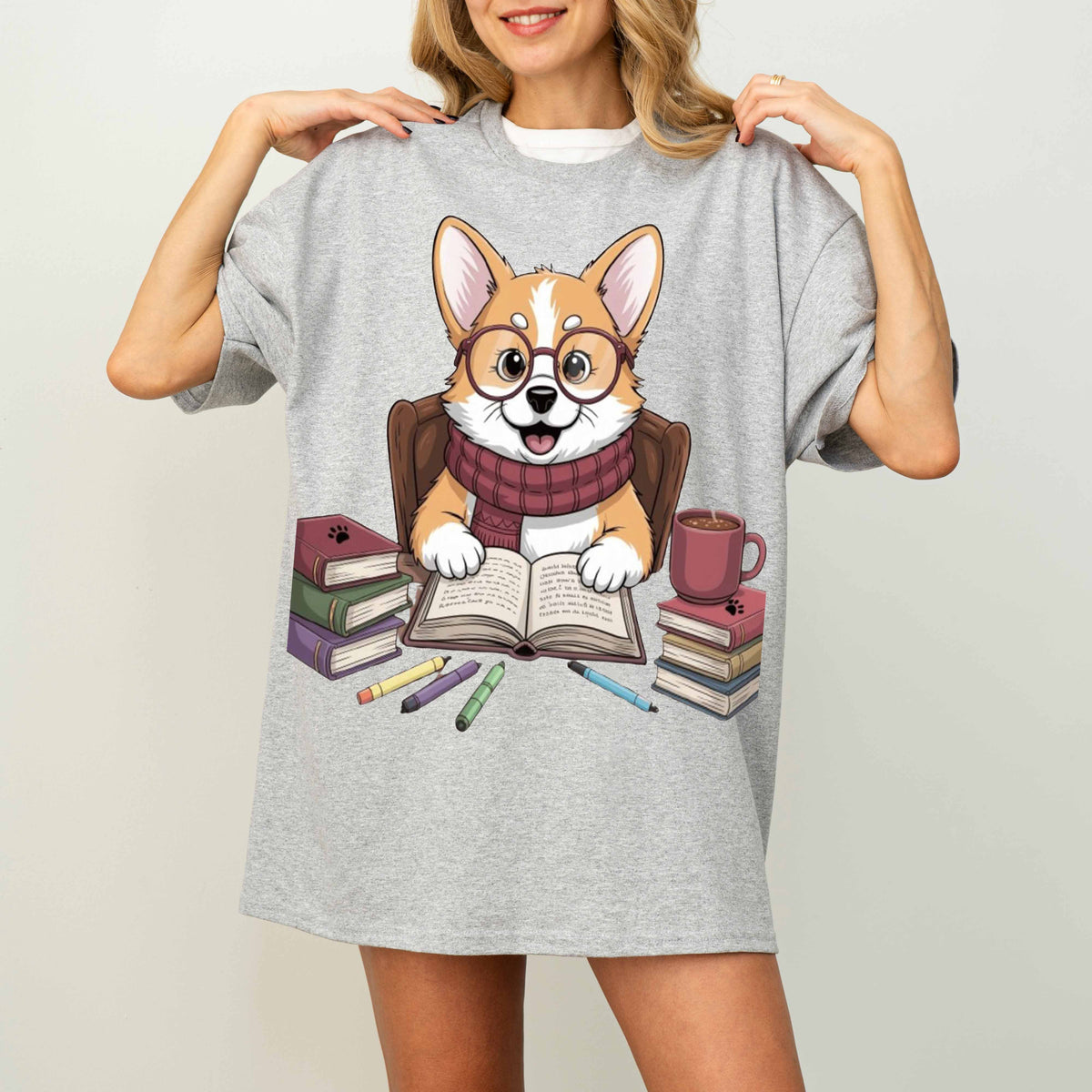 Smart Corgi Reading Books Funny Dog T-Shirt