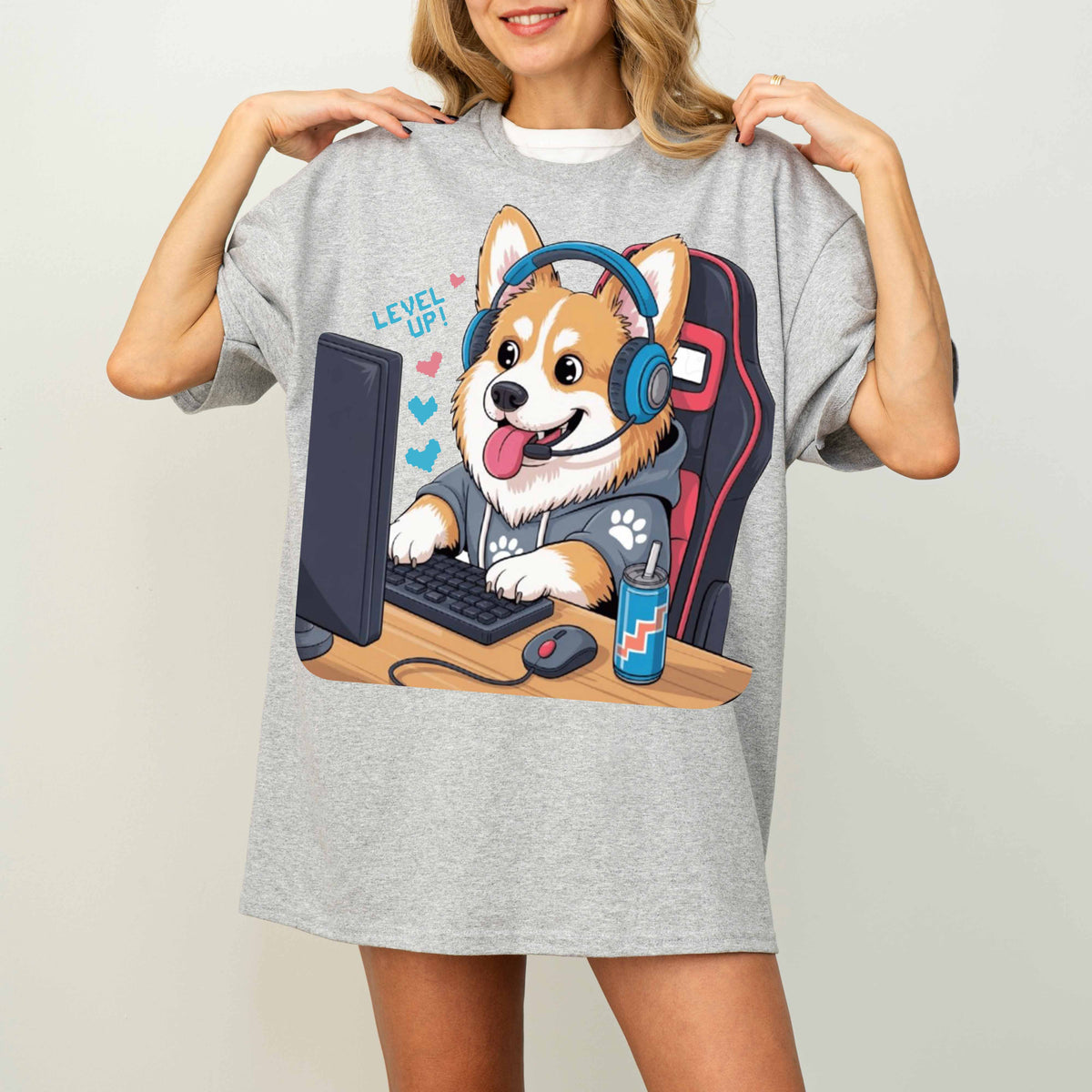 Gamer Corgi Level Up Funny Dog T-Shirt