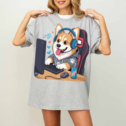 Gamer Corgi Level Up Funny Dog T-Shirt