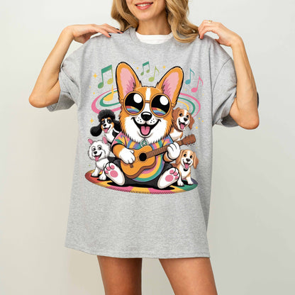 Rainbow Guitar Corgi Funny Dog T-Shirt