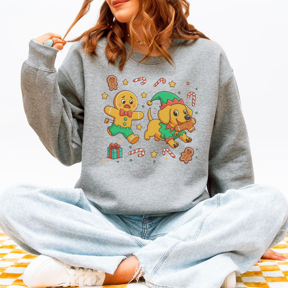 Elf Gingerbread Dachshund Christmas Sweatshirt