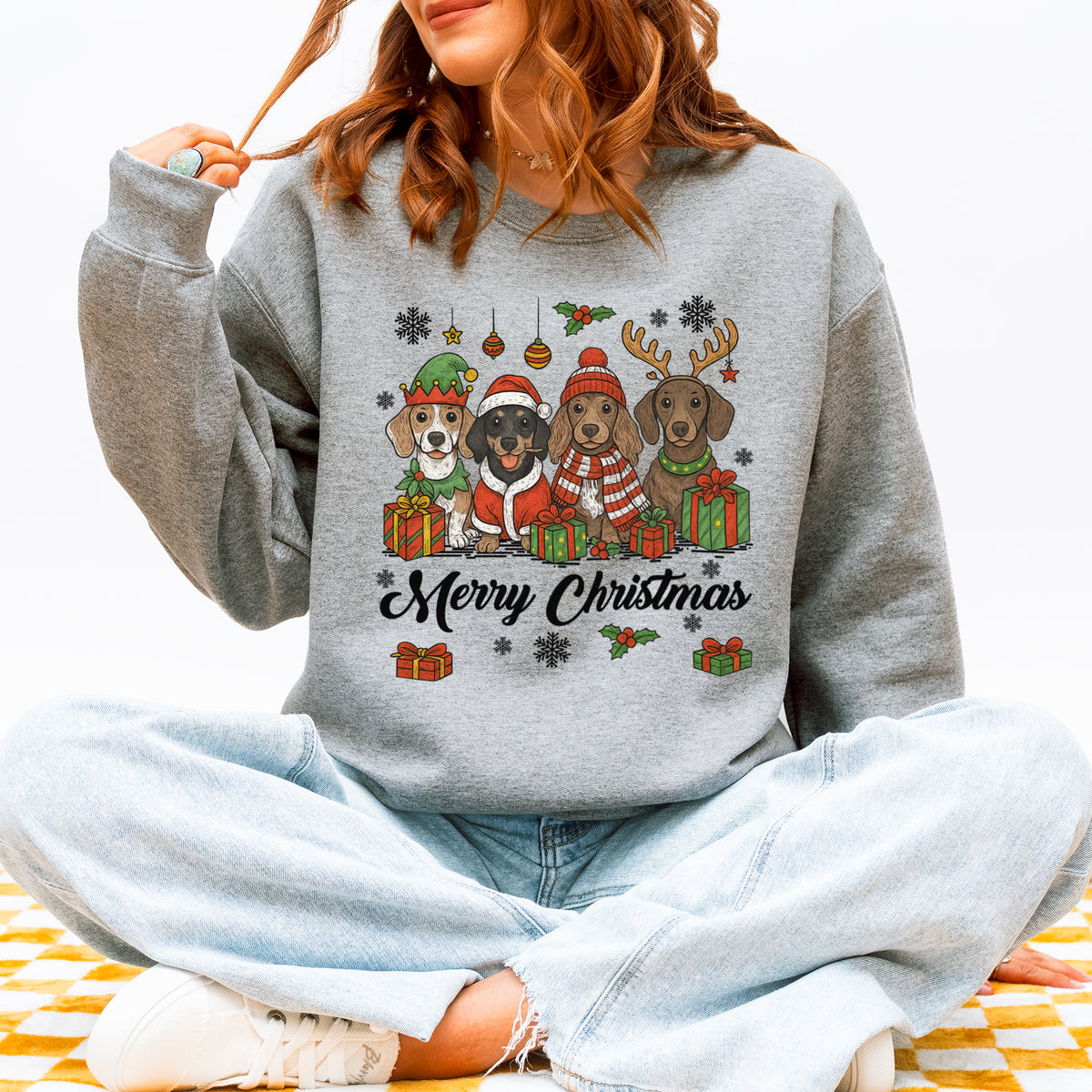 Merry Christmas Dachshund Sweatshirt – Holiday Puppies Gift