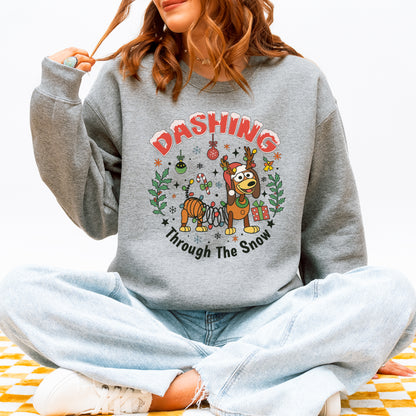 Dashing Through The Snow Slinky Dog Christmas Sweatshirt