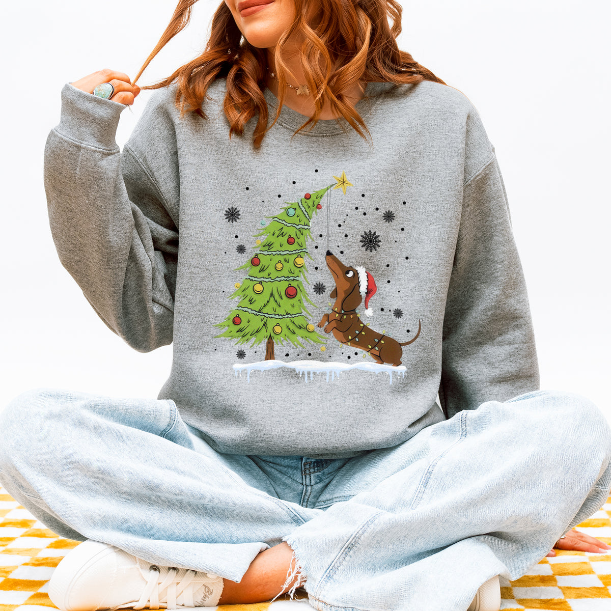 Dachshund Reaching for the Star Christmas Sweatshirt