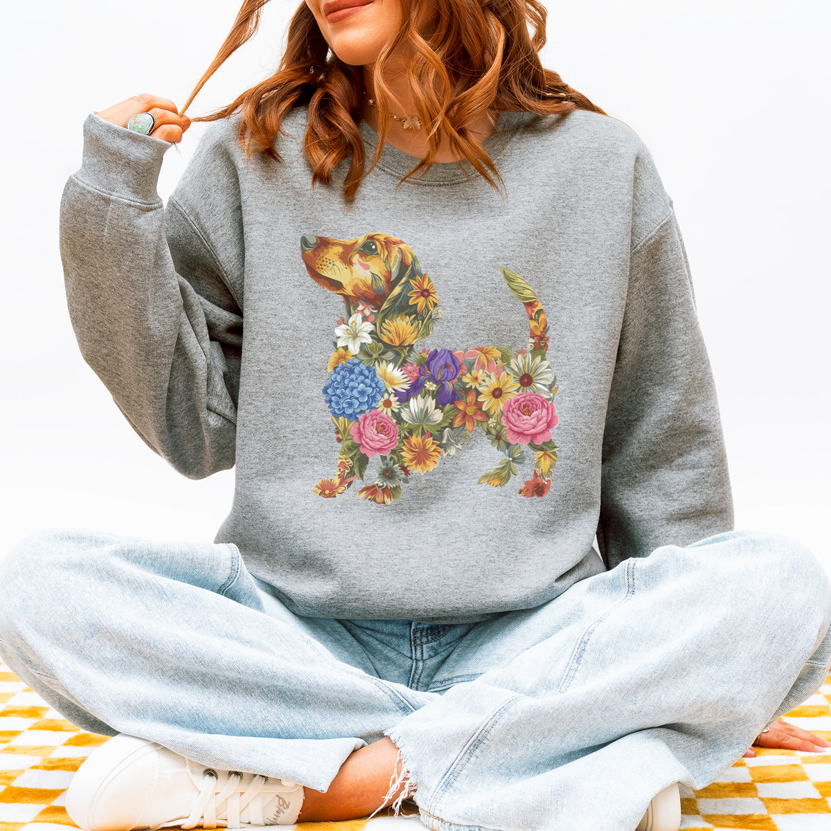 Floral Dachshund Sweatshirt - Cute Dog Mom Gift for Dachshund Lovers
