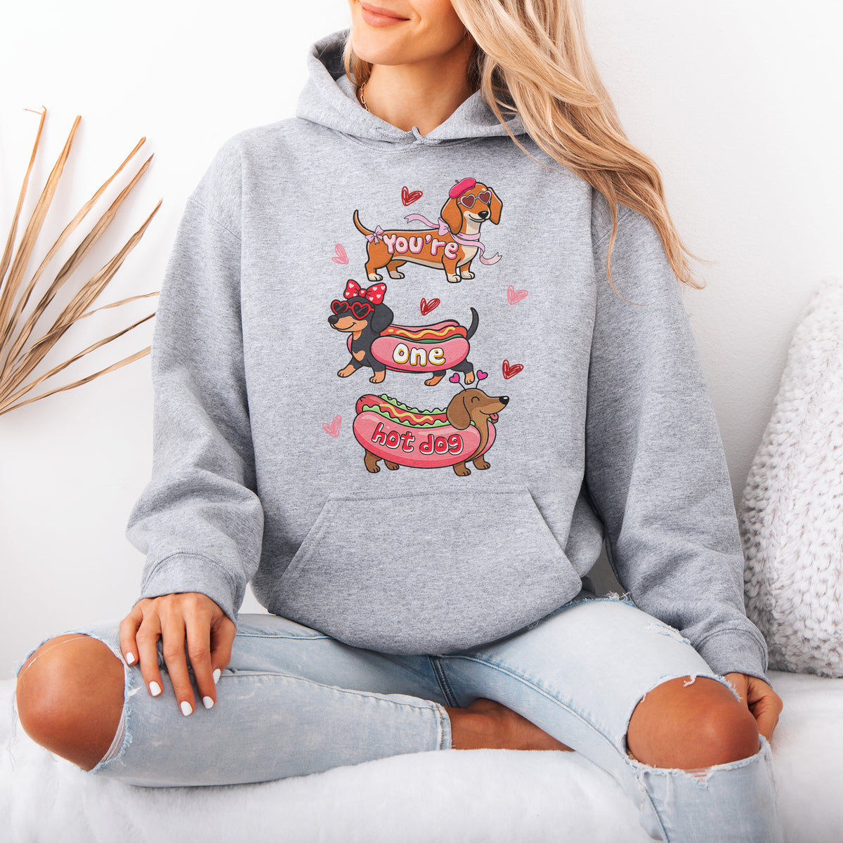 Cute Hot Dog Dachshund Valentine Hoodie