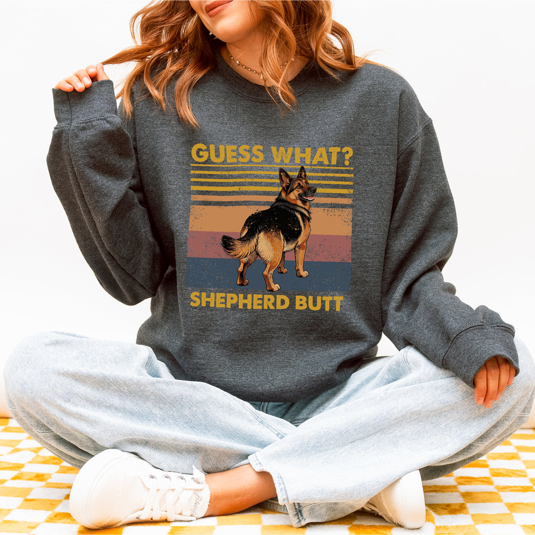 Guess What Shepherd Butt Sweatshirt – Funny Pullover for Dog Lovers, Cute Gift