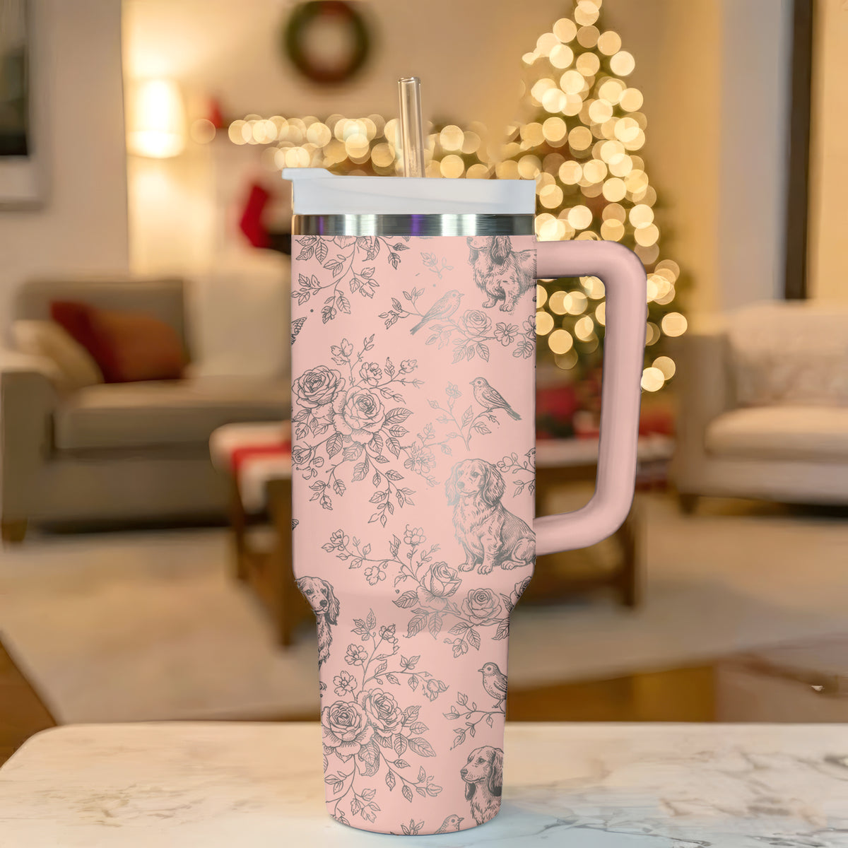 Vintage Dachshund Toile Pattern 40oz Insulated Tumbler