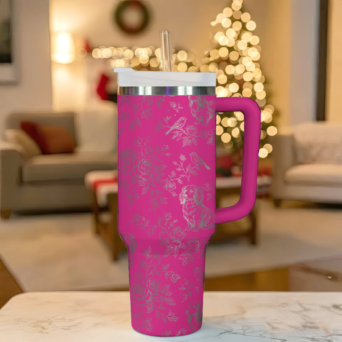 Vintage Dachshund Toile Pattern 40oz Insulated Tumbler