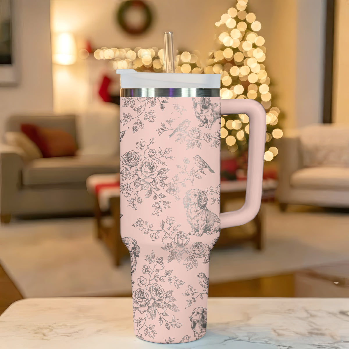 Vintage Dachshund Toile Pattern 40oz Insulated Tumbler