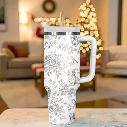 Vintage Dachshund Toile Pattern 40oz Insulated Tumbler