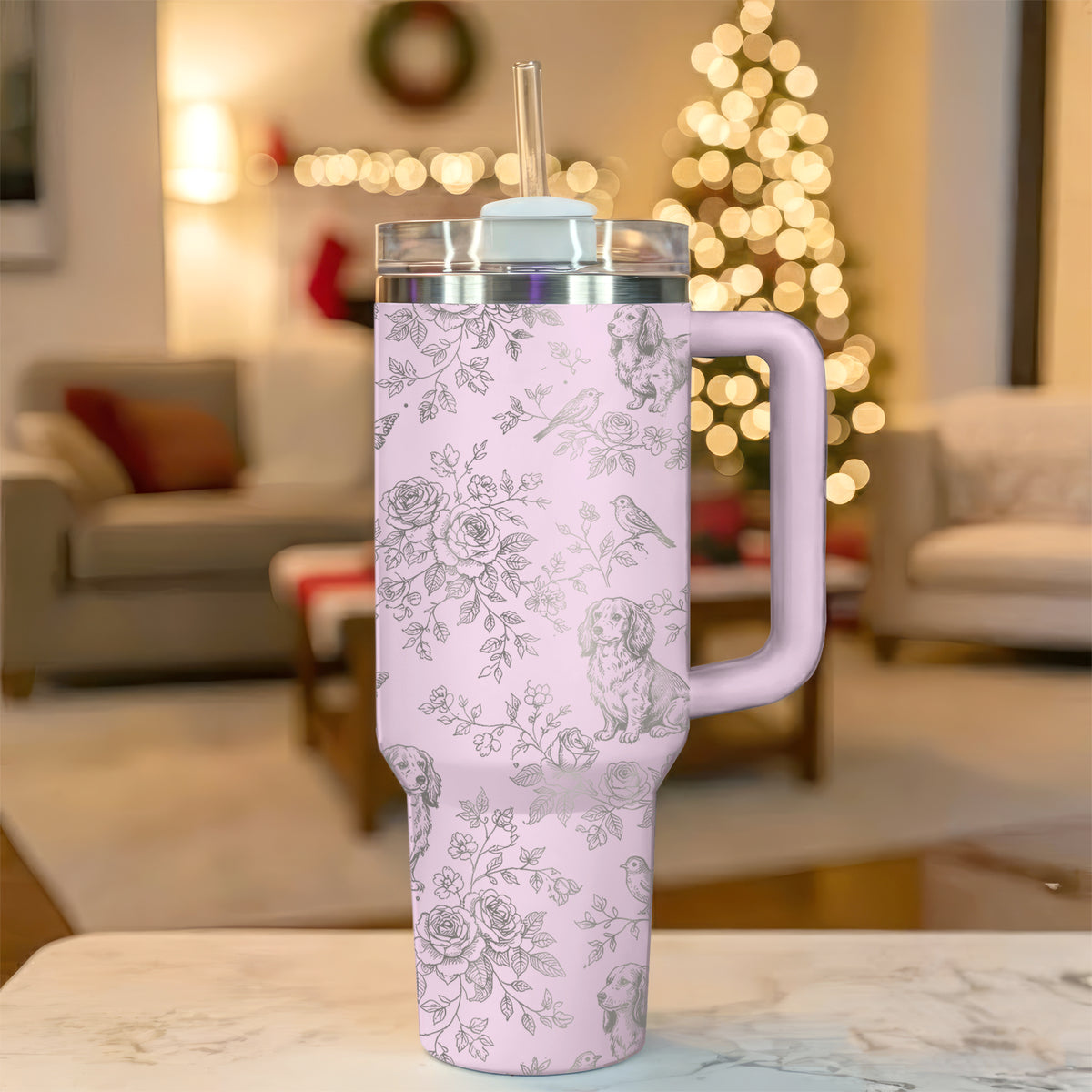 Vintage Dachshund Toile Pattern 40oz Insulated Tumbler