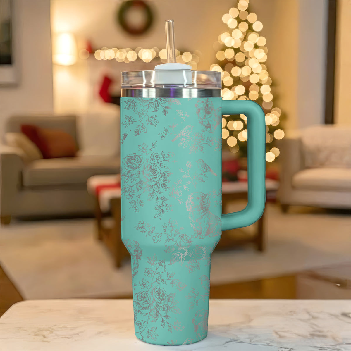 Vintage Dachshund Toile Pattern 40oz Insulated Tumbler