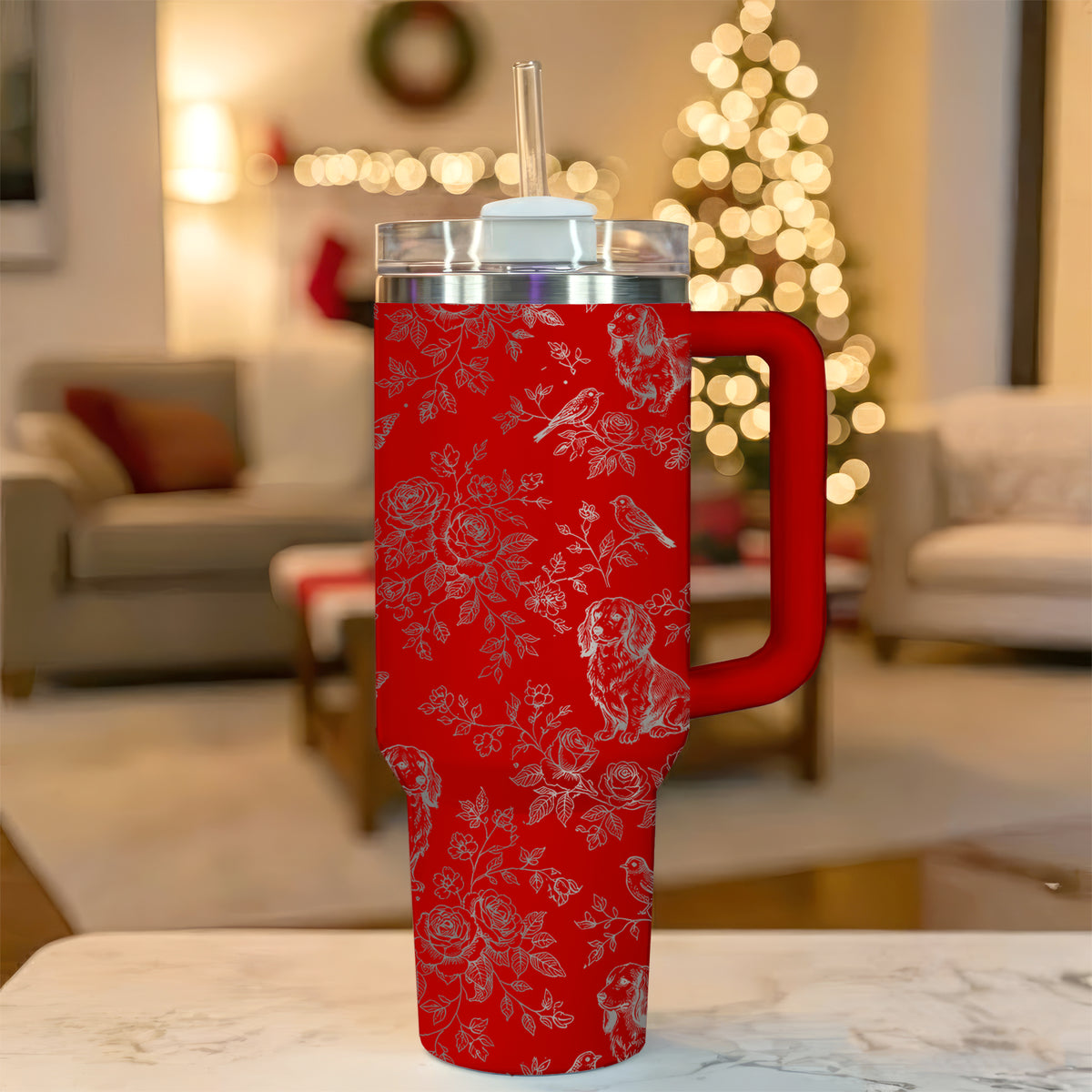 Vintage Dachshund Toile Pattern 40oz Insulated Tumbler