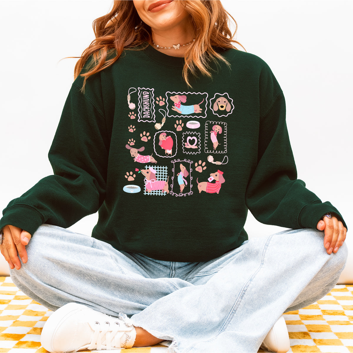 Dachshund Scrapbook Stamp Sweatshirt – Cute Girly Doxie