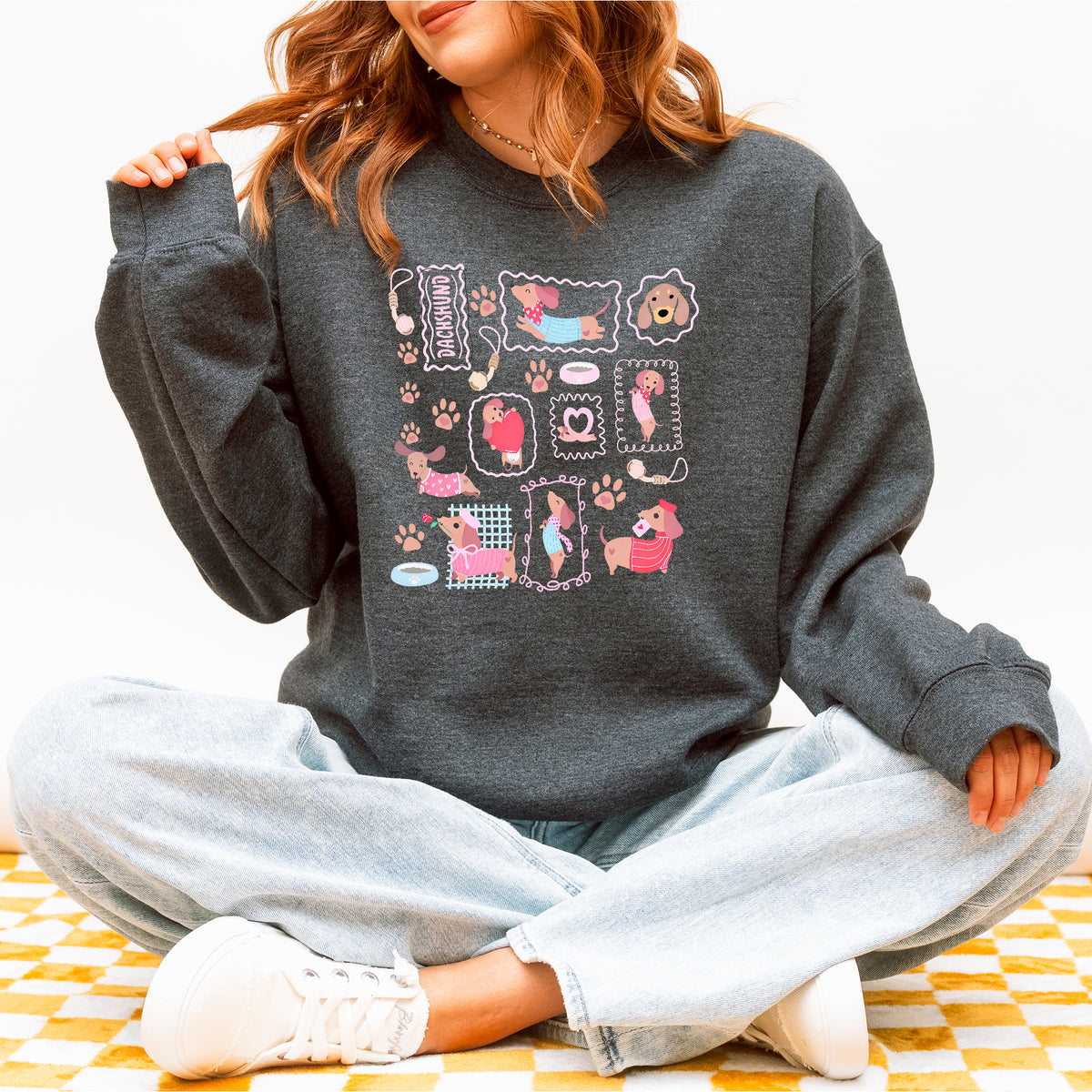 Dachshund Scrapbook Stamp Sweatshirt – Cute Girly Doxie
