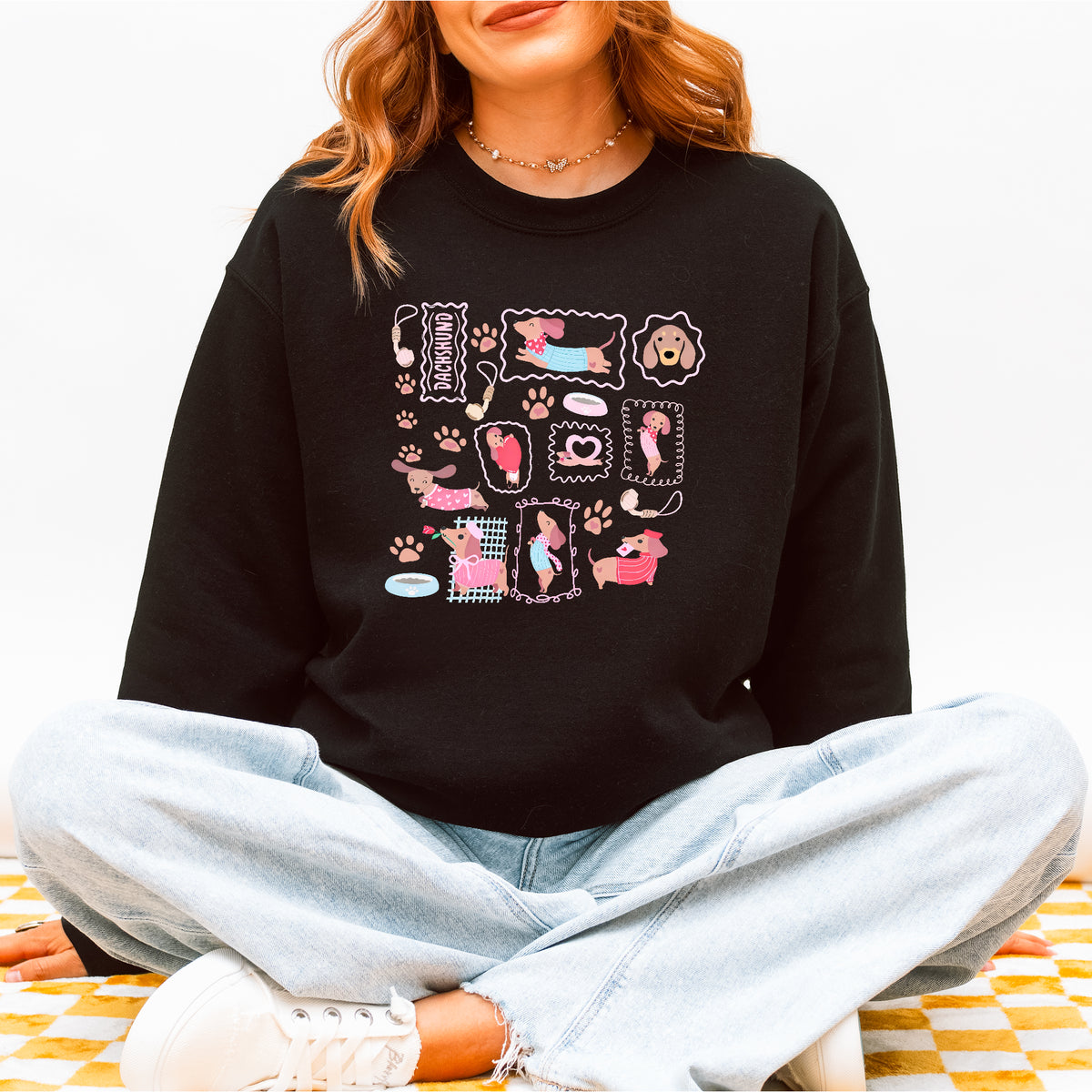 Dachshund Scrapbook Stamp Sweatshirt – Cute Girly Doxie