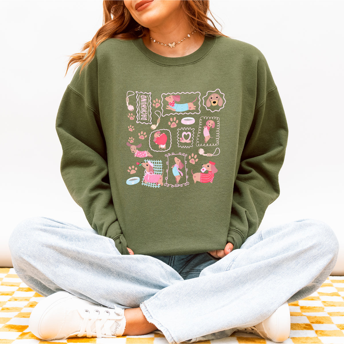 Dachshund Scrapbook Stamp Sweatshirt – Cute Girly Doxie