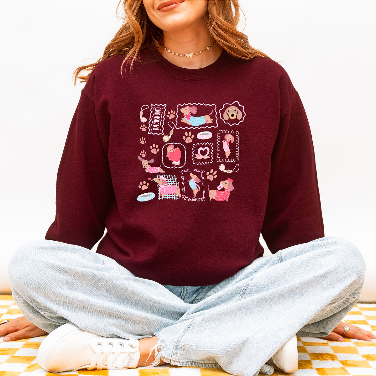 Dachshund Scrapbook Stamp Sweatshirt – Cute Girly Doxie